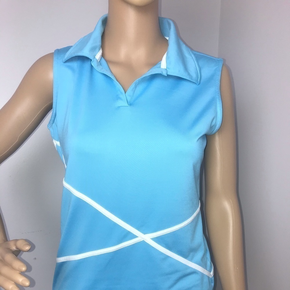 Slazenger Sleeveless Golf Shirt – Blue & White, Size Small